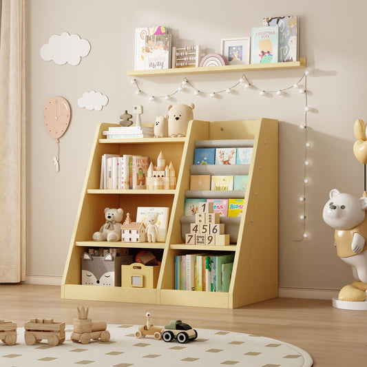 Wooden Toy Storage Organizer Natural/ Wood Kids Bookshelf - EcoStuff